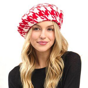 Tigerstars Red Houndstooth Knit Beret Hat